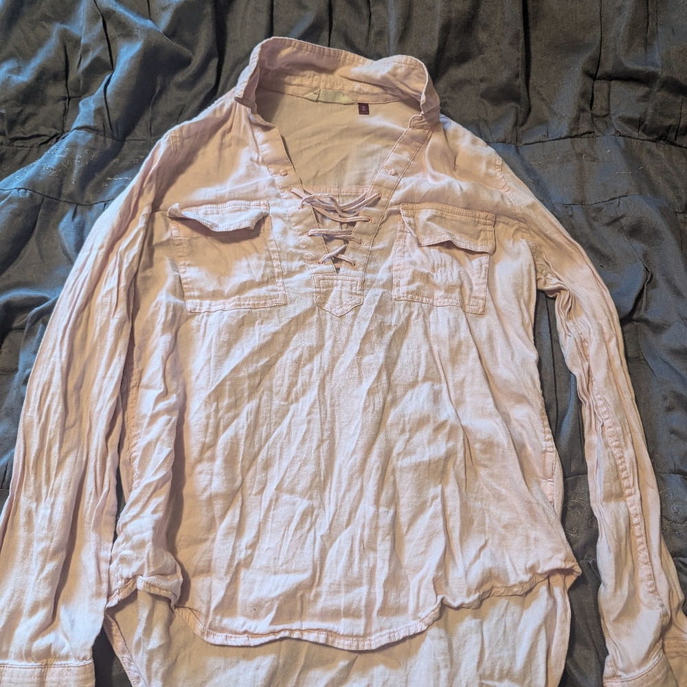 Lace-Up Blush Pink Blouse